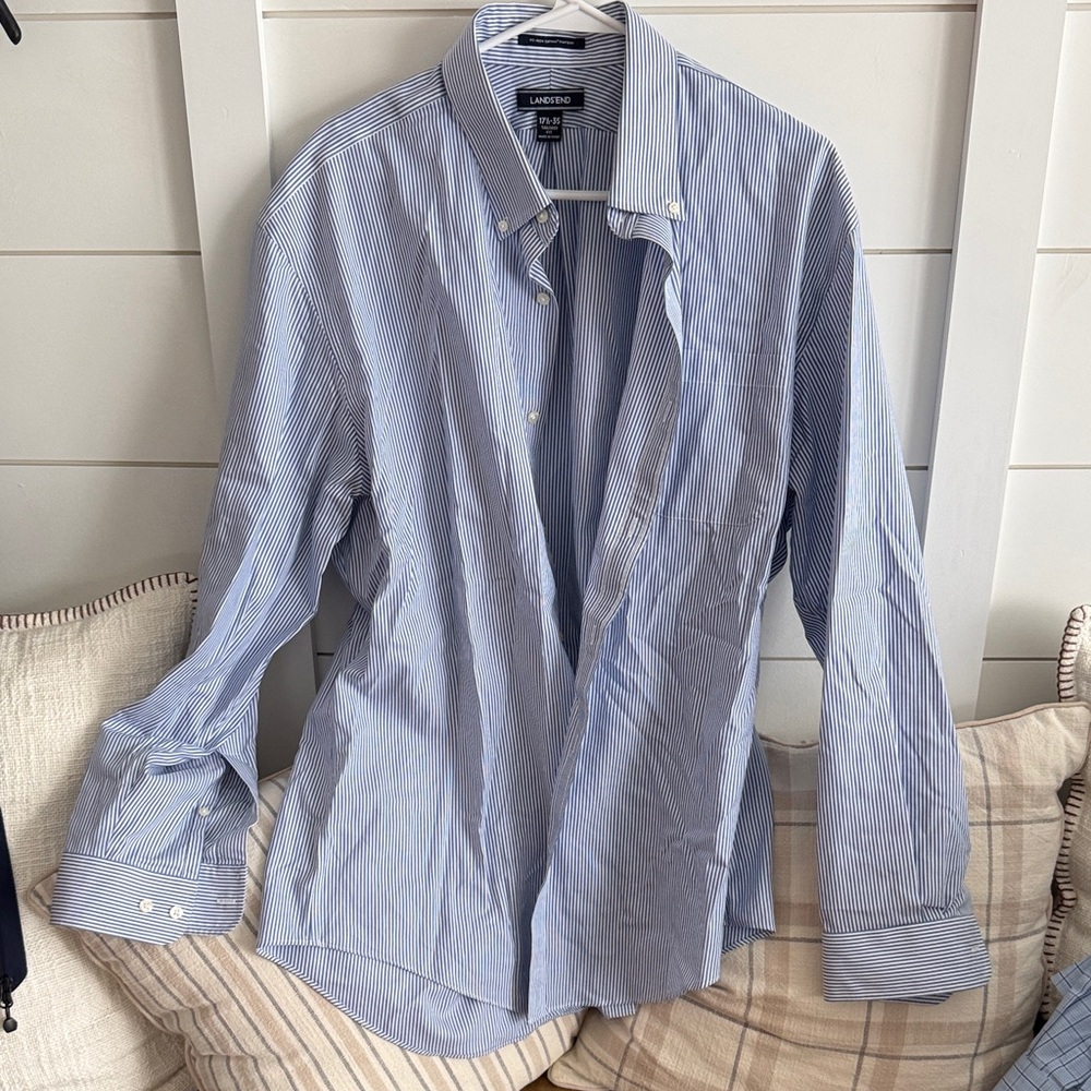 Lands' End Blue and White Striped Shirt